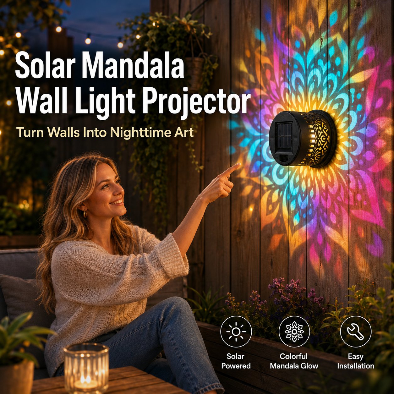 💥Limited Sale -50% OFF🌞💡Solar Mandala Wall Light | Outdoor Garden Fence Projector Lamp 🪐🌌